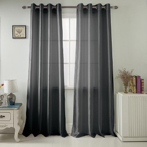 RT Designers Collection Nancy Faux Silk Grommet Curtain Panel 54" x 84" Black - 1 of 3