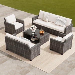 COZONY 5 Piece Patio Furniture Set, PE Rattan Sectional Sofa Coffee Table Washable Cushions for Garden Poolside - 1 of 4