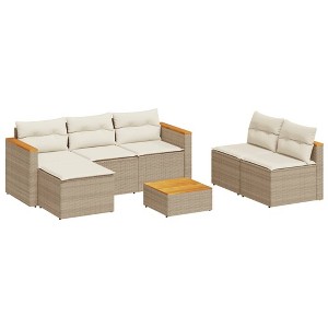 vidaXL Patio Sofa Set with Cushions Garden Furniture 5 Piece Poly Rattan Acacia - Beige - 1 of 4