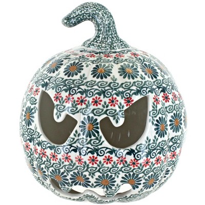 Blue Rose Polish Pottery Rustic Sage Fiery Pumpkin Luminary