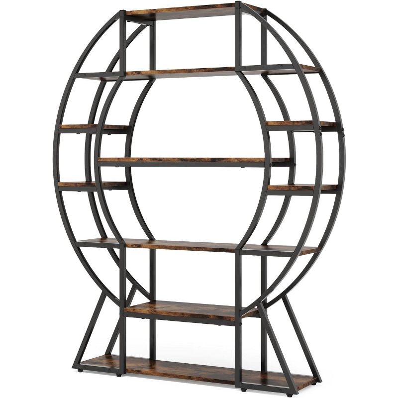Tribesigns 6-tier Bookshelf, 69" Oval Triple Wide Bookcase, Industrial Open Display Rack Plant Stand for Living Room, Bedroom, Home Office, 1 of 10