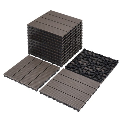 DSVIMOY 11.8" Patio Deck Tiles, 9pcs DIY Module Interlocking Decking Tiles, Floor Tile for Porch Poolside, Balcony, Coffee, 11.8"*11.8"*0.98"