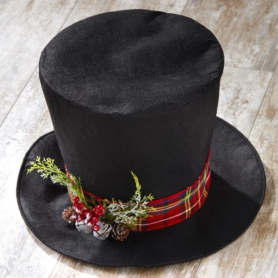 Lakeside Christmas Tree Topper – Black Top Hat with Vintage Look, Faux Mistletoe