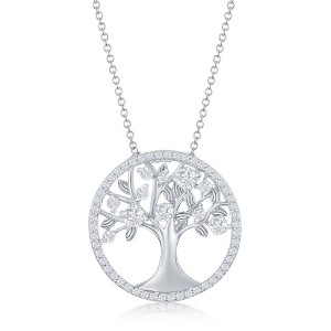 Bella Silver Sterling Silver 'April' Birthstone Tree of Life Necklace - White CZ - White - 16+2 Inch - 1 of 2