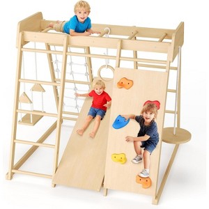 8-in-1 Indoor/Outdoor Playground Jungle Gym Kids Climbing Toys, Wooden Climber Playset with Slide for Kids Ages 1-8, Swing, Monkey Bars, Upright atc - 1 of 4