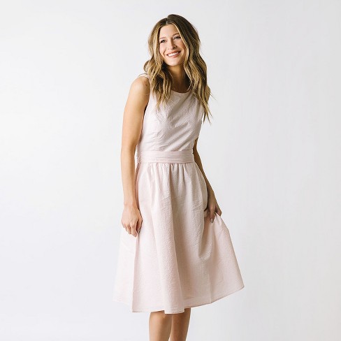 Hope & Henry Womens' A-line Dress With Waist Sash (light Pink