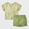 Baby Boys' 2pc Smiley Embroidered Pocket Gauze Shorts Set - Cat & Jack™ Green - 2 of 4