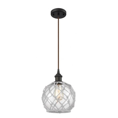 Farmhouse Rope - 1 Light Cord Hung Mini Pendant In Industrial Style-10 Inches Tall and 8 Inches Wide