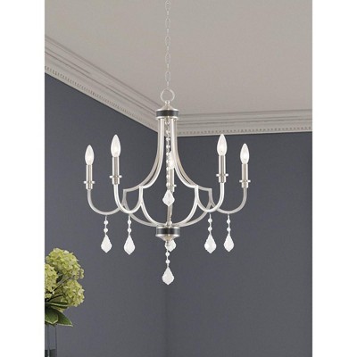 Elegant Mini 5-Light Chandelier with Clear Crystals and Brushed Nickel Finish