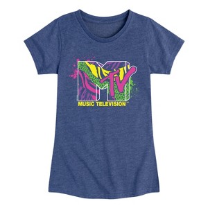 Girls' - MTV - Animal Print Splatter Fitted Short Sleeve Graphic T-Shirt - 1 of 4