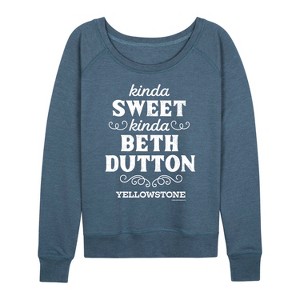 Women's - Yellowstone - Kinda Sweet, Kinda Beth Dutton Lightweight French Terry Wide Neck Long Sleeve Shirt - 1 of 4