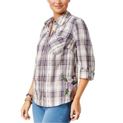 Style & Co. Womens Embroidered Button Up Shirt
