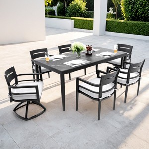 7-Piece Outdoor Dining Set, Swivel Rockers and Stationary Chairs and Sintered Stone Top Table, Aluminum Chairs with Foam Cushions-Coolbibila - 1 of 4