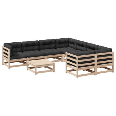 vidaXL 9 Piece Patio Sofa Set with Cushions Solid Wood Pine - Natural Pine with Cushion