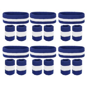 Unique Bargains Terry Cloth Sports Athletic Gym Working Out Headband Wristband Sweatband 6 Sets - 1 of 4