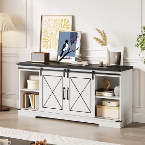 59 Inch TV Stand for TVs Up to 65 Inch, Farmhouse Wood Entertainment Center with Sliding Barn Doors with Adjustable Shelves & Open Compartment - 1 of 4