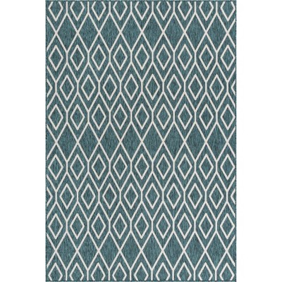 Teal Geometric 6' x 9' Stain-Resistant Outdoor Rug