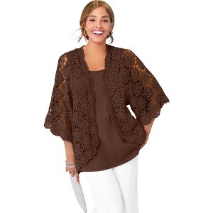 Jessica London Women's Plus Size Crochet Cardigan - 1 of 4