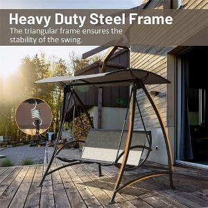 Outdoor 3-Seat Patio Swing Chair With Weather Resistant Canopy Steel Frame Swinging Bench For Garden Poolside Backyard - 1 of 4