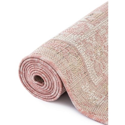 Pink Square Synthetic Outdoor Stain-Resistant Rug