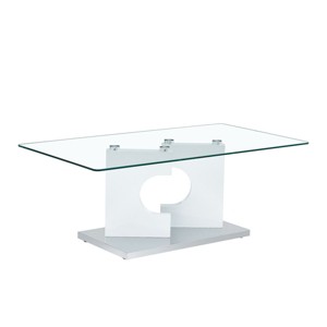 GlasFlength Coffee Tables Modern Rectangular Table Clear Glass Top Wood Style Legs Artistic Design For Living Room Decor, White, 47.2"*25.5"*18" - 1 of 4