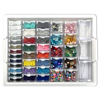 Bead Storage Solutions Assorted Glass and Clay Beads Set with Plastic See-Through Stackable Tray Organizer