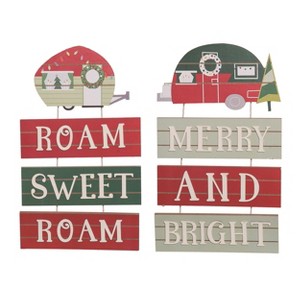 Transpac MDF Camper Christmas Layered Slatted Wall Décor Set of 2 Christmas Home Decorations - 1 of 1