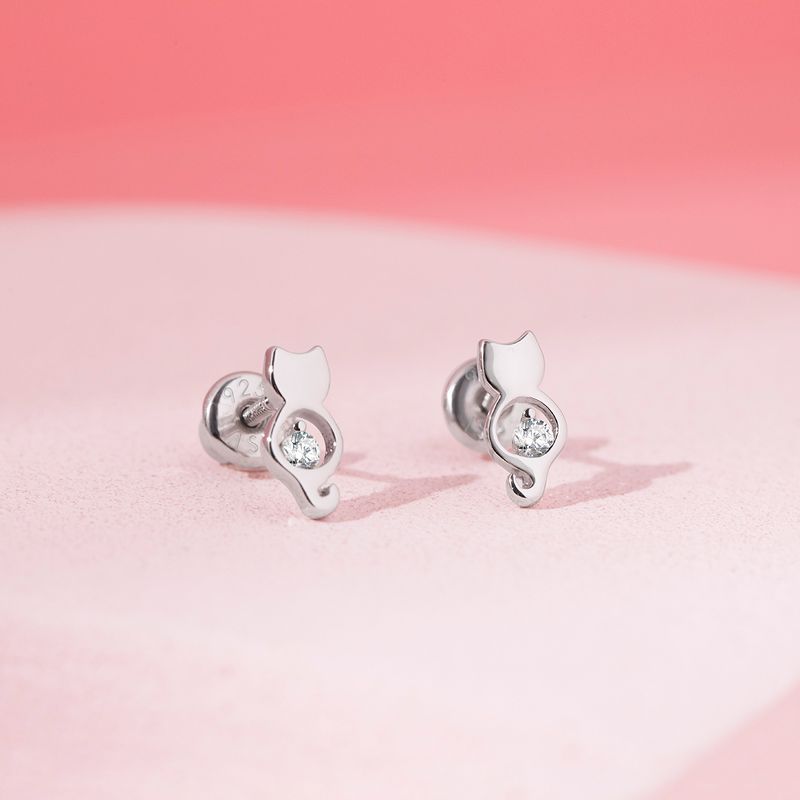 Girls' CZ Kitty Friend Hoop Sterling Silver Earrings - In Season Jewelry, 5 of 7