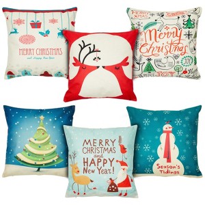 Juvale 6 Pack Holiday Throw Pillow Covers, Merry Christmas, Happy New Year, Seasons Tidings, 18x18 - 1 of 4