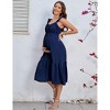 BLUEMING Maternity Dress Flowy Smocked A Line Sundress with Ruffle Strap Sweetheart Neck Seersucker Dress - 4 of 4
