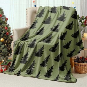 Lomsoe Santa Claus Christmas Throw Blanket, Pink Santa Claus Xmas Tree Snowflake Design Blanket, Cozy Soft Warm Flannel Blankets. - 1 of 4