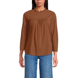 Lands' End Women's 3/4 Sleeve Cotton Slub Lace Trim Top - 1 of 4
