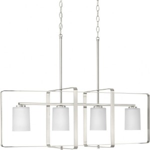 Progress Lighting, League Collection, 4-Light Chandelier, Brushed Nickel, Etched Glass Shades - 1 of 3