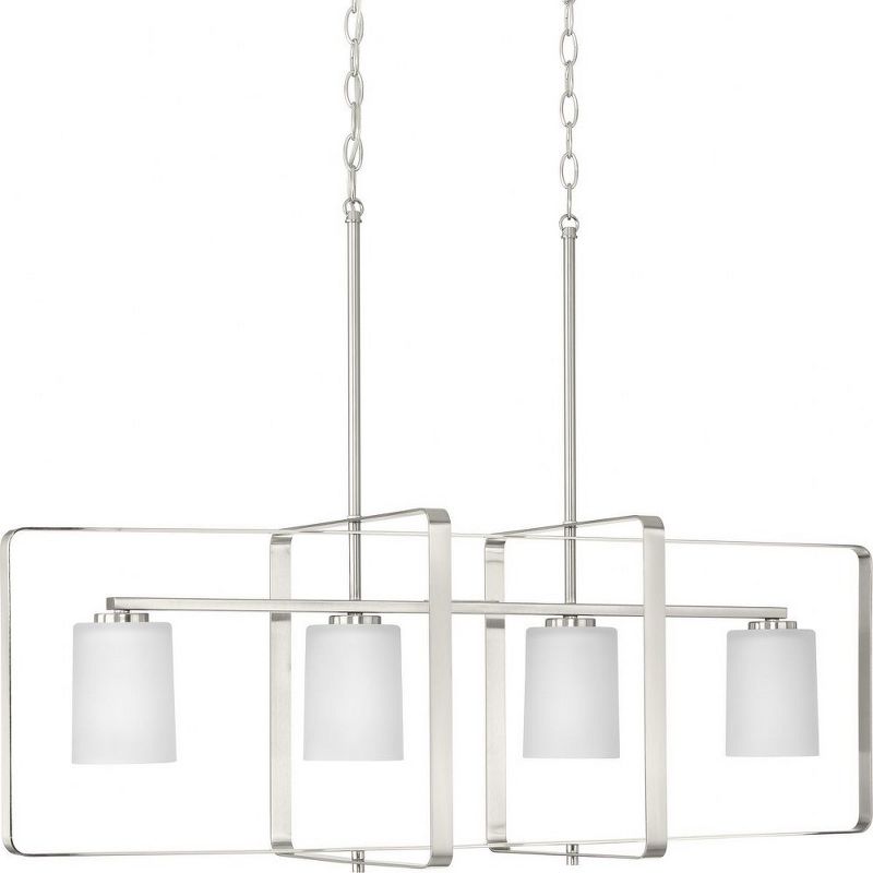 Progress Lighting, League Collection, 4-Light Chandelier, Brushed Nickel, Etched Glass Shades, 1 of 2