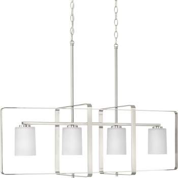 Progress Lighting, League Collection, 4-Light Chandelier, Brushed Nickel, Etched Glass Shades