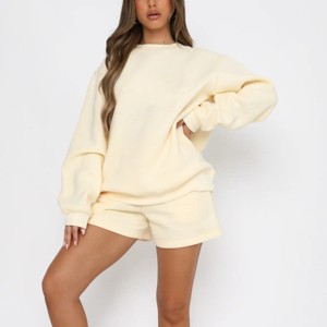 Mocamel Solid loose versatile casual round-neck sweatshirt and shorts set - 1 of 4
