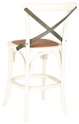 Ivory Wood X Back Counter Stool with Wicker Seat