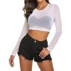Avidlove Women Mesh Crop Top Long Sleeve See Through Shirt Sheer Blouse O Neck Clubwear - 2 of 4