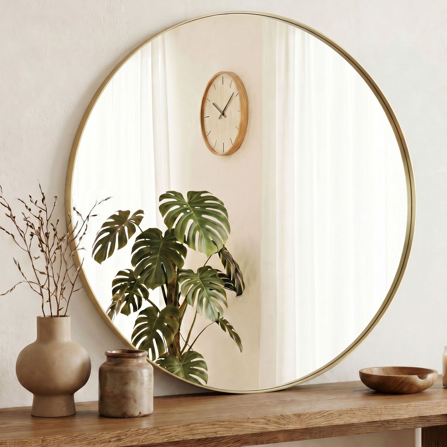 JIONJOY 30" Gold Round Wall Mirror with Anti-Rust Metal Frame, Tempered Glass Circle Mirror for Bathroom, Vanity Living Room