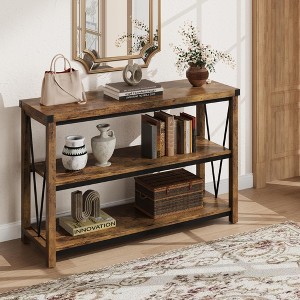 Farmhouse Console Table, 47" Narrow Entryway Table with 3 Tiers & Storage, Rustic Sofa Table for Living Room or Hallway - 1 of 4