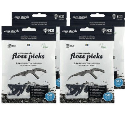 The Humble Co. Corn Starch Floss Picks 2-in-1 Charcoal with Taste of Mint - Case of 4/50 ct
