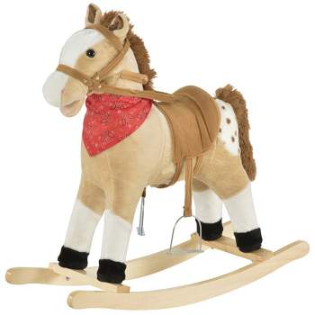 Qaba Kids Plush Ride-On Rocking Horse Toy Cowboy Rocker with Fun Realistic Sounds for Child 3-6 Years Old