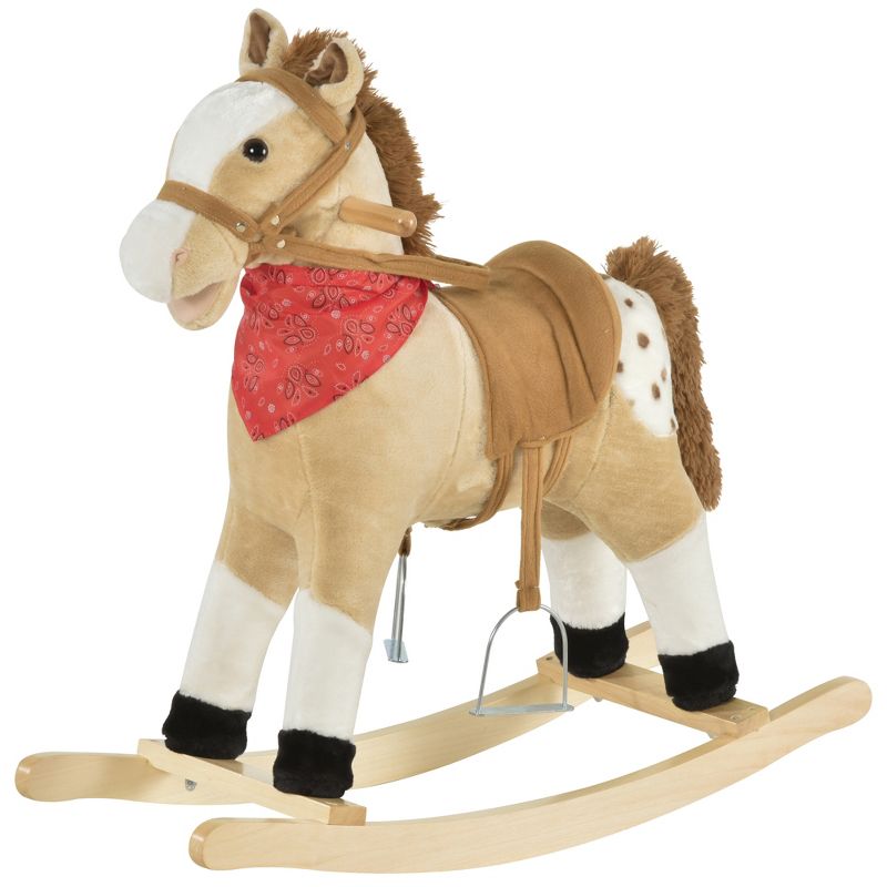 Qaba Kids Plush Ride-On Rocking Horse Toy Cowboy Rocker with Fun Realistic Sounds for Child 3-6 Years Old, 1 of 10