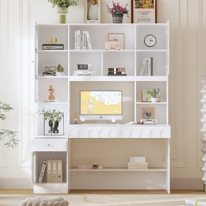 FUFU&GAGA Desk Computer Table with Storage Shelves Minimalist Style - 1 of 4