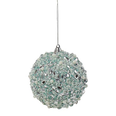 Northlight 3.5" Green Glitter and White Beads Shatterproof Christmas Ball Ornament