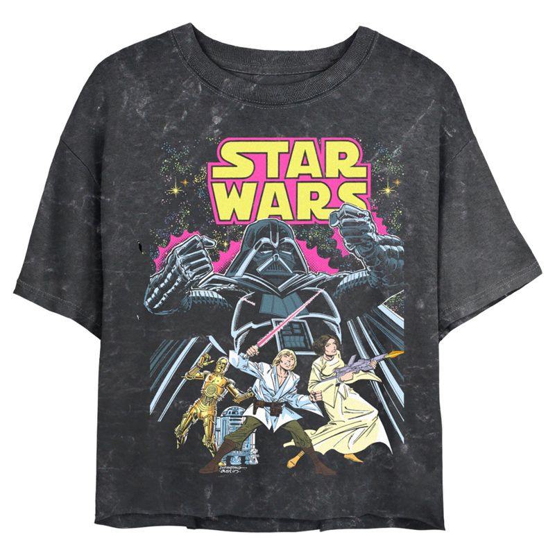 Juniors Womens Star Wars Comic CoverCrop T-Shirt, 1 of 5