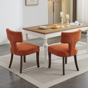 Racxily Set of 2 Mid Century Dining Chairs, Farmhouse Linen Upholstered with Curved Back & Copper Nails - 1 of 4