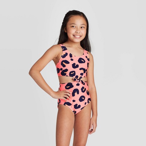 Girls Tie Front Animal Print One Piece Swimsuit Art Class Pink Target