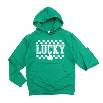 Simply Sage Market Women's Graphic Hoodie Checkered Lucky Shamrock