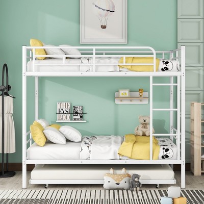 NicBex Full Over Full/Full XL Over Queen Bunk Bed with Trundle,Loft Bed with Convertible Design for Bedroom,Split Into 2 Beds,Black/White/Silver